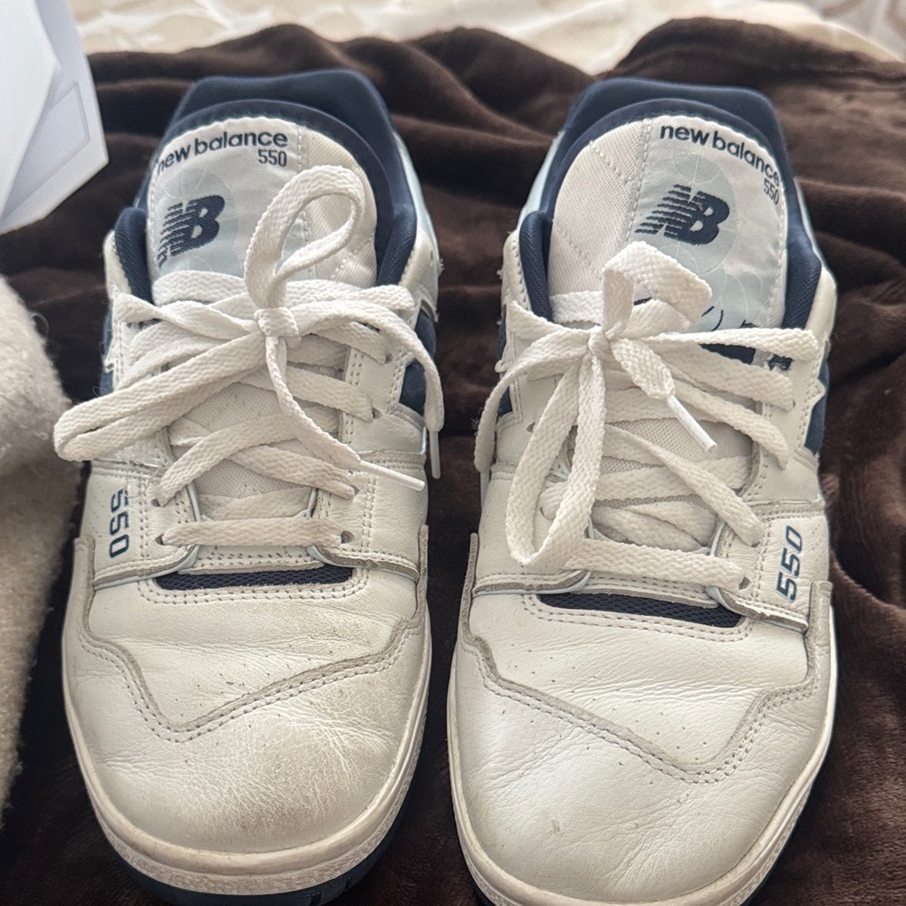 New Balance 550 Cream and Navy Sneakers